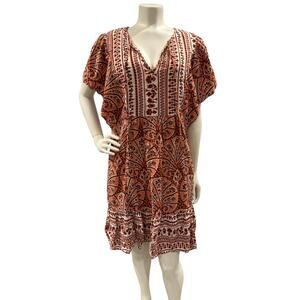 Knox Rose Women's Sz Medium Flutter Sleeve Floral Shirt Ruffled Boho Dress